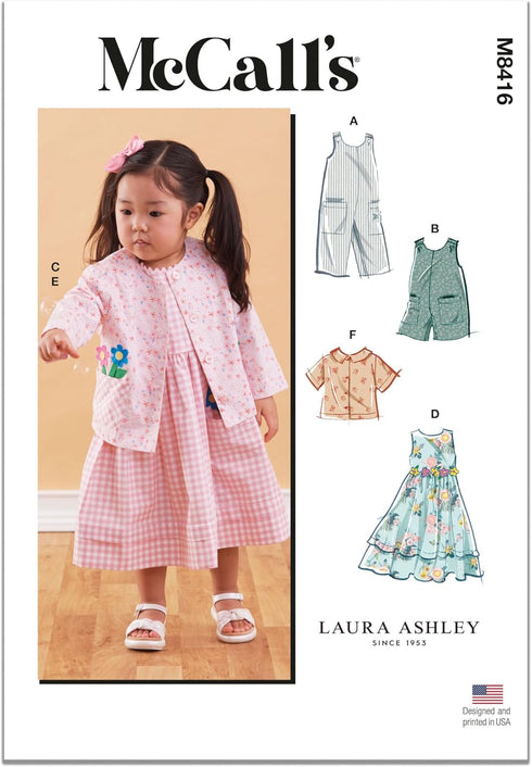 McCall's Toddlers' Romper, Dresses, Jacket and Shirt Sewing Pattern Kit by Laura Ashley, Design Code M8416, Sizes 1-2-3-4, Multicolor...