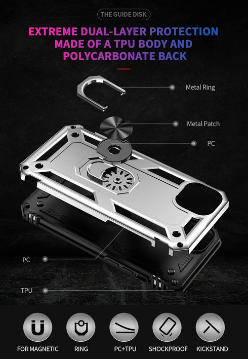 Military Grade Drop Impact for iPhone 14 Plus Case 360 Metal Rotating Ring Kickstand Holder Armor Heavy Duty Shockproof Case for iPhone 14 Plus Ph...