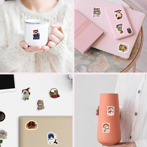 Cute Cat Stickers Bulk 100Pcs - Waterproof Vinyl for Water Bottles, Laptop, Phone Case, Guitar, Luggage - Kawaii, Watercolor Design for Kids, Girl...