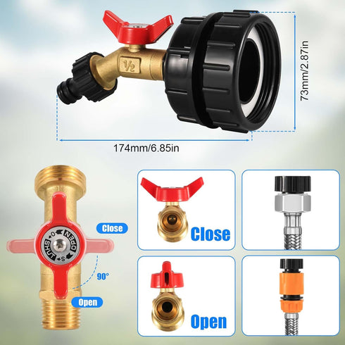 IBC Tote Adapter, 275-330 Gallon IBC Bag Tank Fittings 2.44in Fine Thread Tote Valve Brass Hose Faucet Valve with Garden Hose Quick Connector for ...