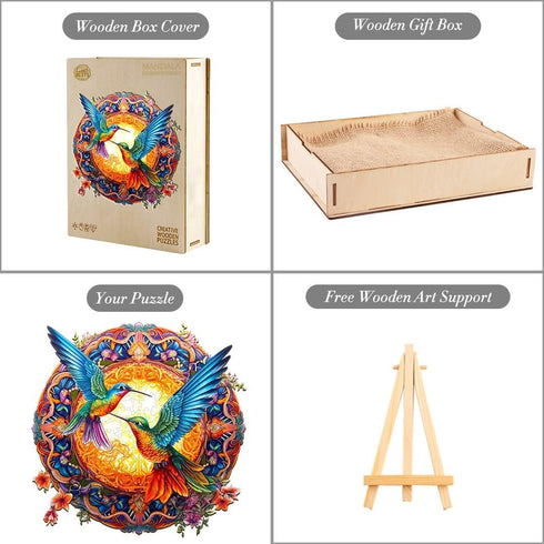Wooden Jigsaw Puzzles, Mandala Hummingbirds Wooden Puzzles for Adults and Kids, Unique Shape Animal Wooden Puzzle, Wood Puzzles Adults, Perfect Ch...