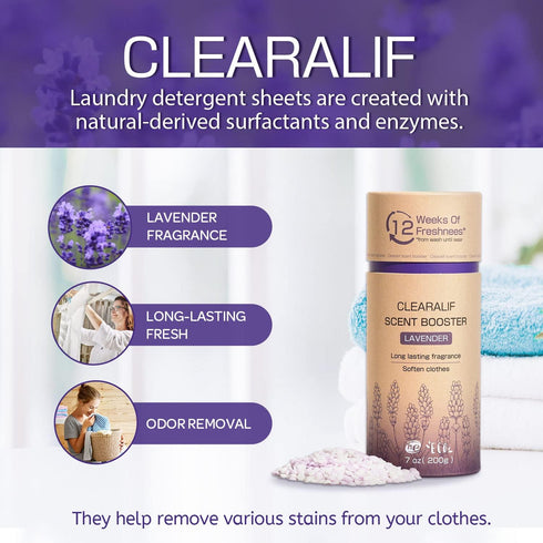 CLEARALIF All In One Laundry Kit. 80 Sheets Unscented Laundry Sheets, 7 oz Lavender Scent Booster Tube, 80 Sheets Color Absorber Sheets....