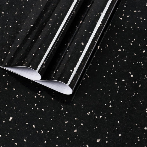 Glossy Black Terrazzo Contact Paper Peel and Stick Countertops Waterproof Black Granite Countertop Contact Paper Peel and Stick Table Top Self Adh...