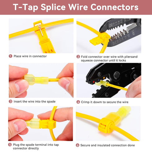 120PCS/60 Pairs T-Tap Quick Splice Disconnect Wire Terminals Spade Wire Connectors Yellow 12-10 AWG Male Female Fully Insulated Electrical Car Aut...