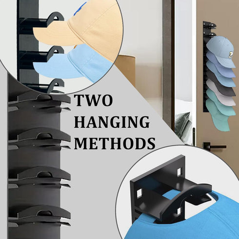 G GENLEAS 2 Pack 10 Hat Organizer for Baseball Caps, Hat Rack for Wall with Strong Adhesive, Cap Organizer for Door, Bedroom, Closet (Black)...