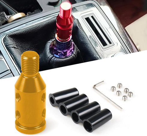 1 PC M12 x 1.25 Universal Shift Knob Adapter, Aluminum Alloy Transmission Gear Stick Shift Connector, for Non Threaded Shifters (Gold)...