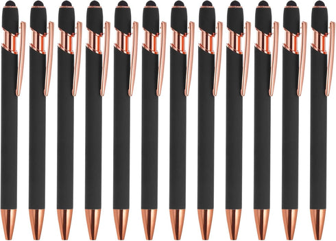 PATIKIL Ballpoint Pen with Stylus Tip, 12 Pack 2 in 1 Metal Pen Black Ink 1.0mm Medium Point Stylus Pen for Touch Screens Style 2, Black...