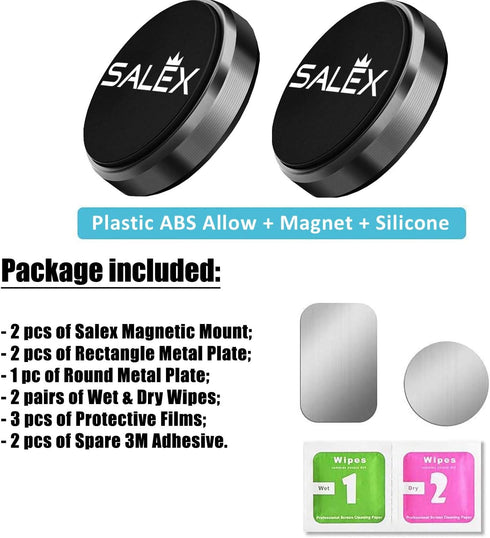 Magnetic Phone Mounts 2 Pack with 3M Adhesive. Black Flat Cell Phone Holder for Car Dashboard, Truck, Wall, Mirror, Table. Universal Low Profile S...