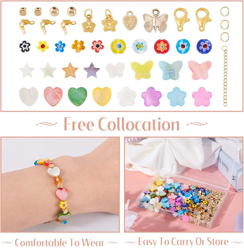 Cheriswelry Box of DIY Jewelry Making Finding Kit with Natural Shell Beads Millefiori Glass Beads Alloy Charms Plastic Beads Jump Rings Lobster Cl...