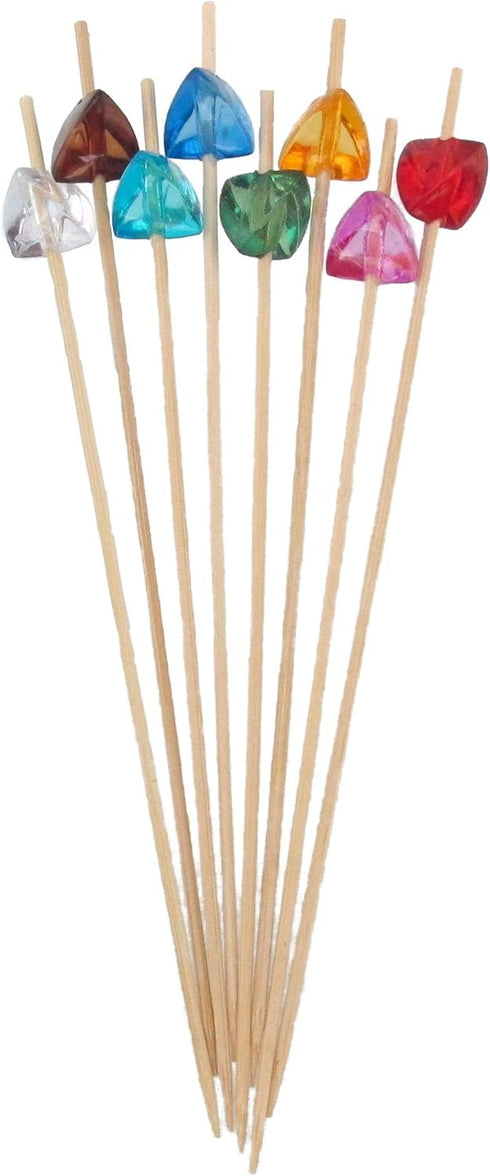 BambooMN 5.9" Decorative Acrylic Gem End Bamboo Cocktail Fruit Sandwich Picks Skewers for Catered Events, Holiday's, Restaurants or Buffets Party ...