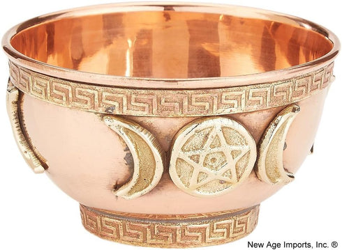 New Age Imports, Inc. bo, Triple Moon Pentacle Copper 3", for Altar, Ritual use, Incense Burner, smudging, Decoration, offering Bowl, 3" Diameter ...