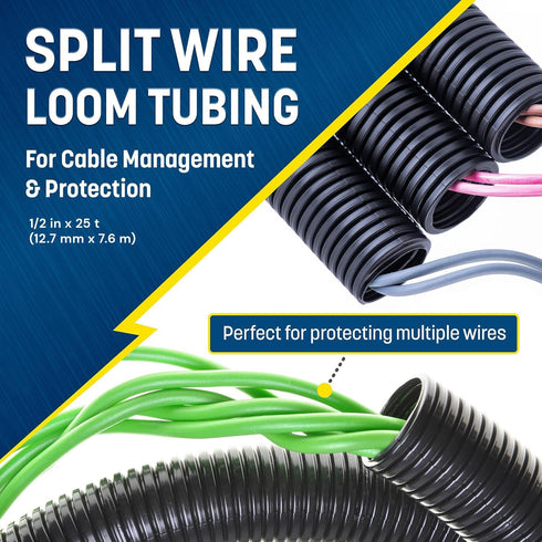 GS Power Wire Loom – 1/2 Inch x 25 Ft Split Cable Sleeves for Industrial Electrical Wires – High Temperature Cable Conduit...
