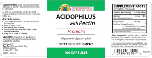 GeriCare Acidophilus with Pectin Probiotic Capsules, Optimizes Intestinal Flora, Digestive Gut Function, Boosts Immune Defenses, and Strengthens B...