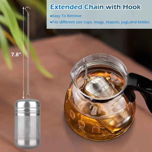 Stainless Steel Tea Infuser 2 Pack,Tea Strainer Set for Loose Tea Leaf,Cooking Infuser for Spices with Tray,Extra Fine Mesh Tea Filters with Exten...