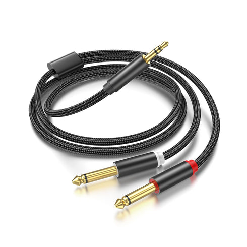 3.5mm to Dual 1/4 Adapter 1/8 to 6.35mm TS Mono Audio Cable Stereo Breakout Cord Y Splitter Compatible with iPhone, iPod, Computer Sound Card, Hea...