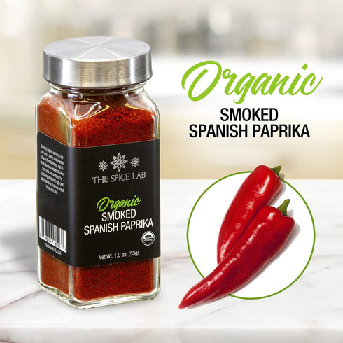 The Spice Lab Organic Smoked Paprika - Vegan Gourmet Spanish Paprika Powder - 1.9 oz French Jar Seasoning Shaker - USDA Organic - Vegan, Kosher, N...
