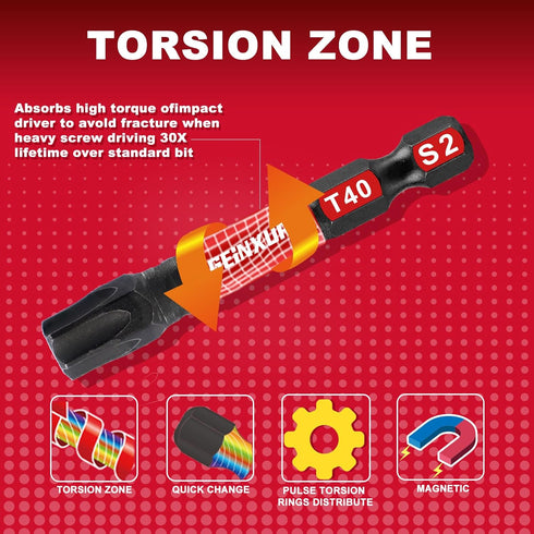 30Pieces T40 Impact Tough Magnetic Screwdriver Bit Set, 1 In. #40 Torx Head Power Bit Set, S2 Alloy Steel T40 Star Bit Set...