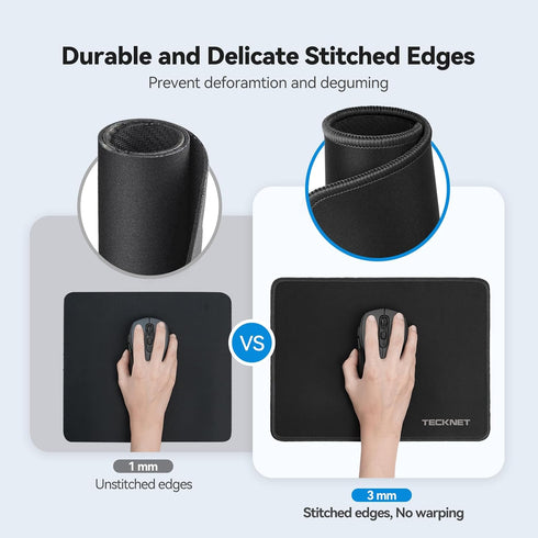 TECKNET Mouse Pad 270 x 210 x 3 mm with Anti-fray Stitchin, Waterproof Surface & Non-Slip Rubber Base with Stitched Edges Gaming Mouse Mat for Lap...
