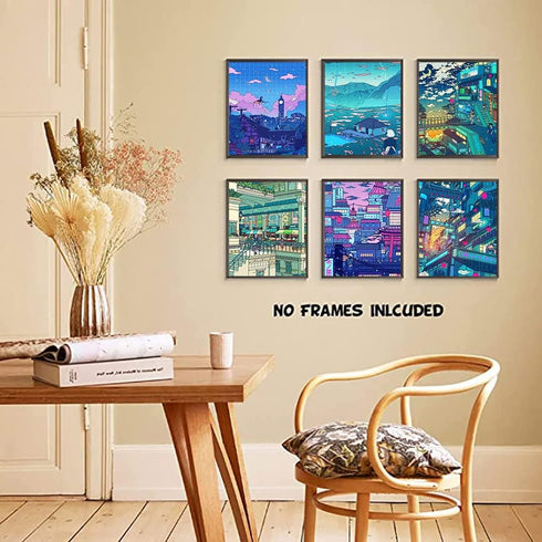 Anime Posters Japanese Wall Art, Japan Wall Art Tokyo City Posters,Anime Wall Art Cartoon View Street Prints Poster for Living Room Bedroom Kitche...