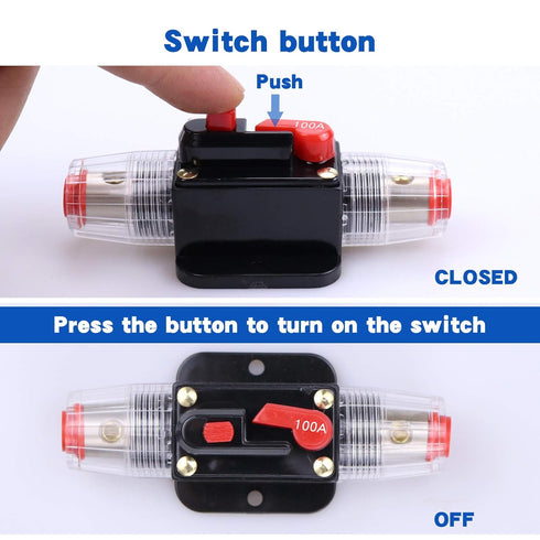 100 Amps Audio Inline Circuit Breaker Reset Fuse, 12V-24V DC Manual Reset Inline Fuse Holder for Car Marine Trolling Motors Audio, Stereo Switch a...
