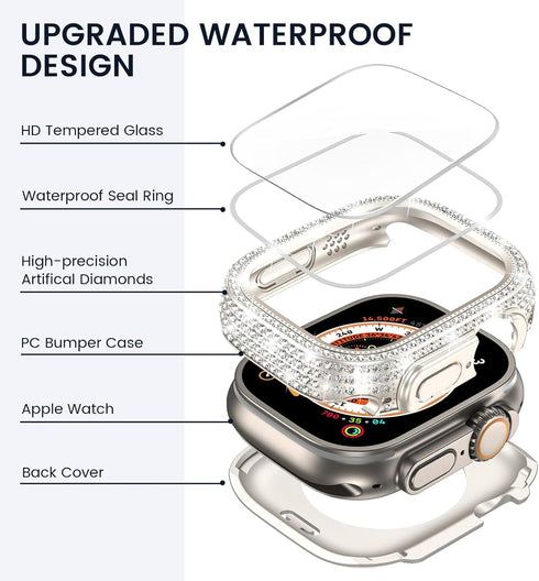 Tensea [2 in 1 for Waterproof Apple Watch Ultra2/Ultra Screen Protector Case 49mm Accessories, iWatch Hard PC Diamond Front & Back Bumper Case wit...