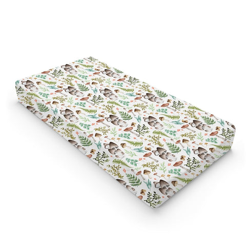 Woodland Mushroom Forest Changing Pad Covers Watercolor Mushroom Green Leaves Diaper Changing Table Sheets for Girl Boy Wild Plants Soft Breathabl...
