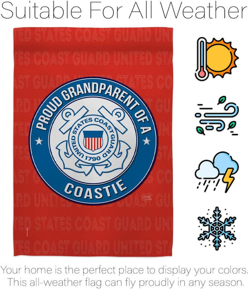 Proud Grandparent Coastie Garden Flag - Armed Forces Coast Guard USCG Semper Paratus United State American Military Veteran Retire Official - Hous...