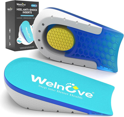 2-Pair Set Heel Lift for Pain Relief - Welnove Shoe Inserts Gel Heel Cushion Cup for Achilles Tendonitis, Plantar Fasciitis, Heel Spur, 0.6" 1" He...