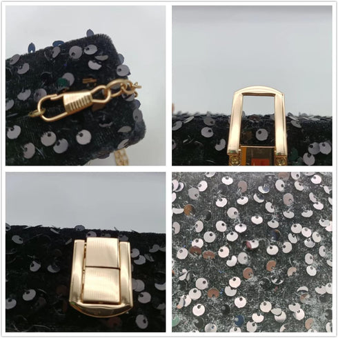 Small Sequins Clutch Purse Top Handle Evening Handbag Mini Square Shoulder Crossbody Bag...