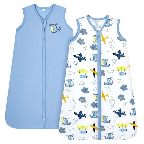 TILLYOU Sleep Sack 0-6 Months - 0.5 TOG Baby Wearable Blanket with 2-Way Zipper, Extra Soft Cotton Sleeveless Sleeping sack 2 Pack, Sky Adventure ...