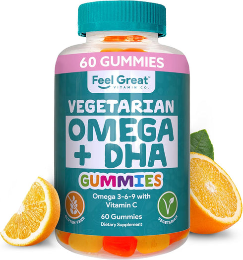 Feel Great Omega & DHA Gummies for Adults Plant Based Omega 3 Fish Oil Alternative | Vegetarian | Vitamin C, Chia, and Omega3, Supports Brain, Imm...