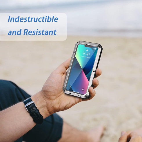 Lanhiem for iPhone 13 Metal Case, Heavy Duty Shockproof Tough Rugged Case with Built-in Glass Screen Protector, 360 Full Body Protective Cover for...