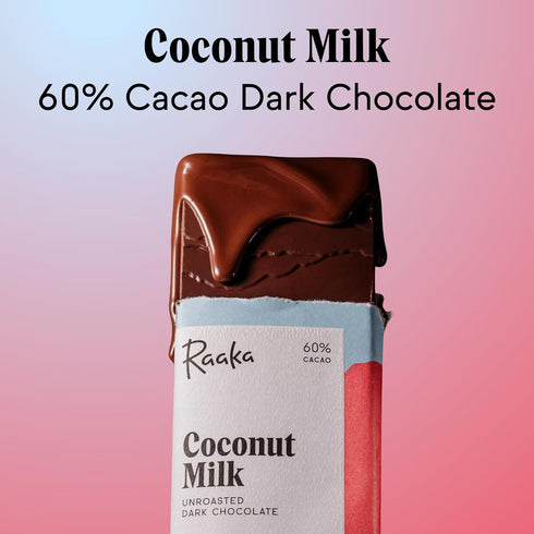 Raaka Chocolate 60% Cacao Coconut Milk Dark Chocolate Bars, 3-Pack, 1.8oz...