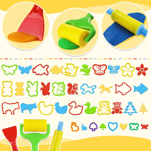 Playdough Tools with 40 pcs Plastic Play Dough Cutters Animal Shapes, 3 pcs Basic Play Dough Tools...