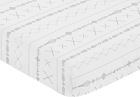 Sweet Jojo Designs Grey and White Boho Tribal Unisex Boy or Girl Baby or Toddler Nursery Fitted Crib Sheet for Gray Woodland Forest Friends Collec...