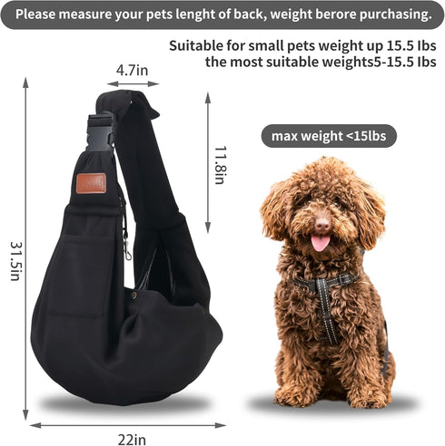 Small Pet Carrier Pouch Sling for Daily with Adjustable Strap Pocket Safety Buckle for Puppy Dog Papoose and Cat Kitten Black...