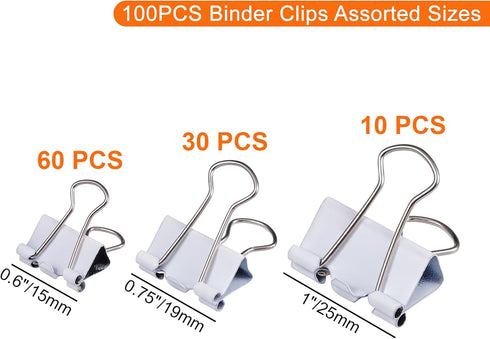 Binder Clips Assorted Sizes, White Binder Clips Set for Office and Home Use - Pack of 100...