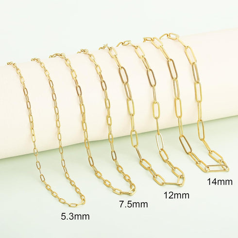 SMYHTGLIF 5 Meters Stainless Steel Paper Clip Chain for Jewelry Making Gold Cable DIY Craft Jewelry Making Chains Bulk with Lobster Clasps and Ope...