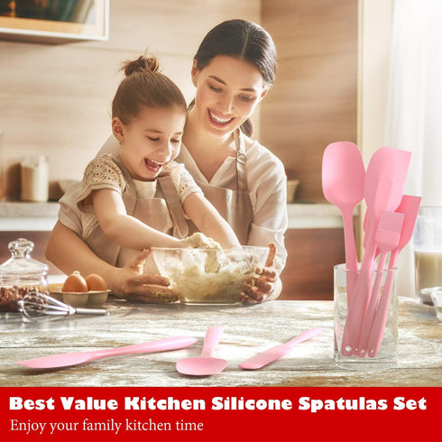 Heat Resistant Silicone Spatulas Set 6pcs, Seamless Design Non-Stick Mixing Spatulas with Stainless Steel Core, Premium BPA-Free Rubber Spatula Ba...