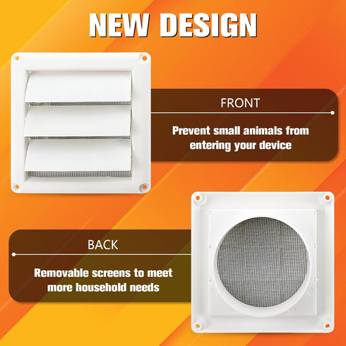 Funmit 4" Dryer Vent Cover for Exterior Wall Vent Hood Outlet Airflow Vent Dryer Air Vent with Screen Includes 4 Screw for Easy Installation (White)
