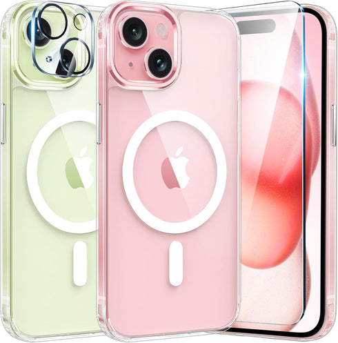 FNTCASE for iPhone 15-Plus Phone Case: Clear Case Military Grade Shockproof Protective Magnetic Cell Phone Cover, Anti Yellowing Scratch-Resistant...