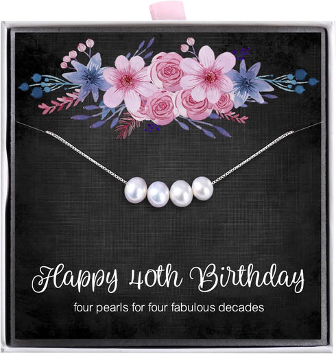 ALoveSoul 40th Birthday Gifts for Women - 4 Pearls 925 Sterling Silver Necklace for Her 4 Decade Jewelry 40 Years Old Birthday Gifts Ideas...