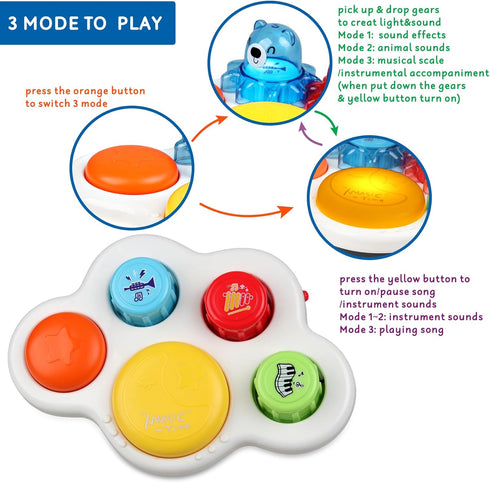 Baby Musical Light Up Toys Drum Gear - Newborn Infant Sensory Tummy Time Toys - Gifts for Boys Girls 0 3 6 9 12 18 Months 1 2 3 Year Old Birthday ...