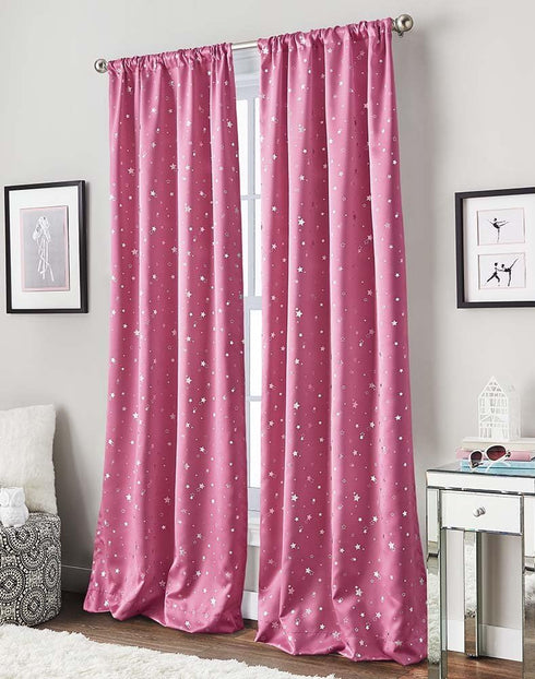Curtainworks Starry Night Room Darkening Rod Pocket Window Curtain Single Panel, 84-inch, Pink,1Q82470GPK...
