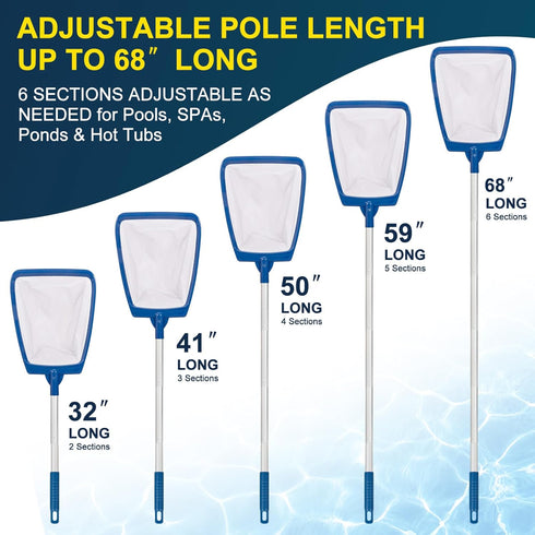 Pool Skimmer Net with Pole, Ultra Fine Mesh Pool Nets for Cleaning with Pole, Semi-deep Pool Net Skimmer with 68'' Thickened Aluminum Pole, Pool L...