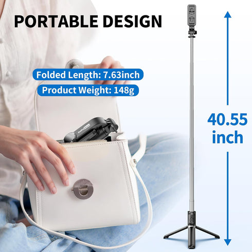 Selfie Stick Tripod, All in One Extendable & Portable Selfie Stick with Wireless Remote Compatible with iPhone 14 13 12 11 pro Xs Max Xr X 8 7, Ga...