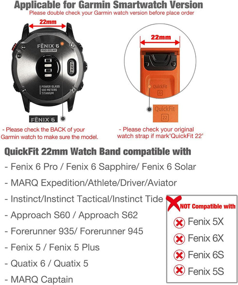 Fenix 5/Fenix 6 Watch Band, 22mm Quick Easy Fit Nylon Durable Wristband Strap for Garmin Fenix 5/5 Plus,Fenix 6,Instinct,Quatix 5, MARQ,Forerunner...