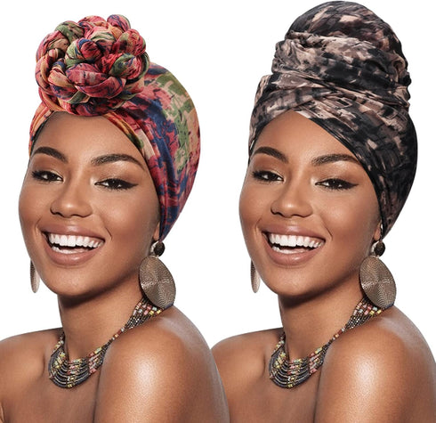 DRESHOW African Turban for Women Knotted Hairwraps Headwraps Ribbed Turban Stretch Jersey Head Scarf Chemo Cancer Cap...