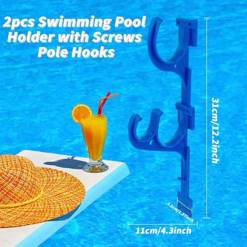 2 Pack Plastic Pool Pole Hangers Hooks, Pool Holder Hooks for Telescopic Poles, Skimmers, Leaf Rakes, Nets, Brushes, Vacuum Hose, Garden Tools and...