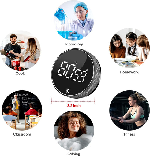 Digital Kitchen Timers for Cooking, Magnetic Visual Timer with Loud Ring & LED Display for Seniors Kids, Countdown Countup Timer for Classroom Bak...